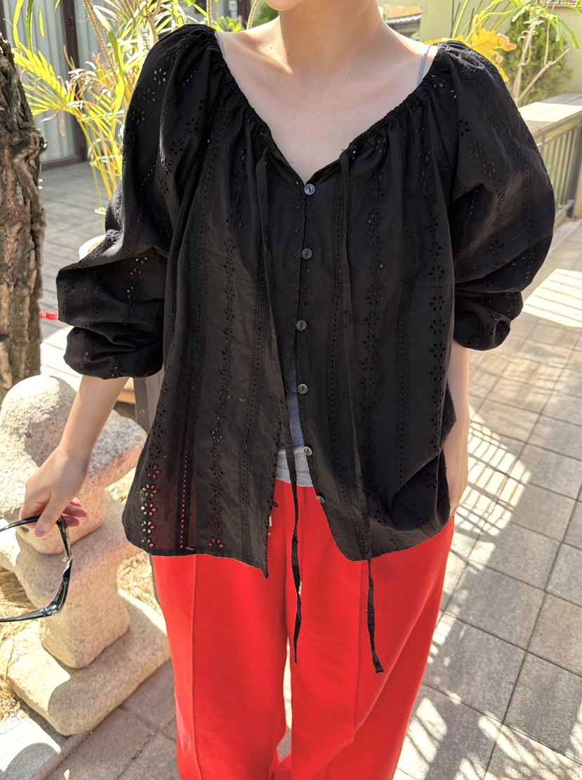 THE LINE-Q韓國代購女裝新品26夏季人氣襯衫蕾絲衫刺繡THE LINE-Q襯衫/蕾絲衫