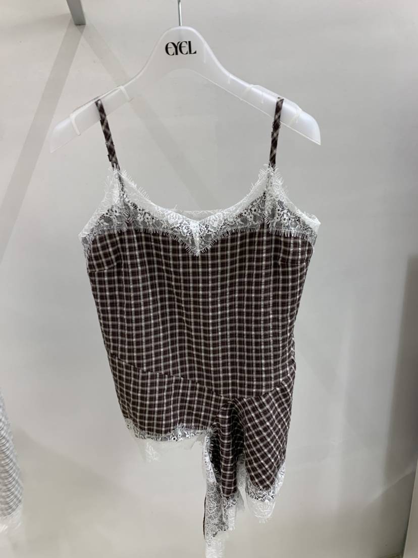 EYEL韓國直郵女士新品26春夏時尚推薦人氣吊帶背心格紋蕾絲EYEL吊帶/背心