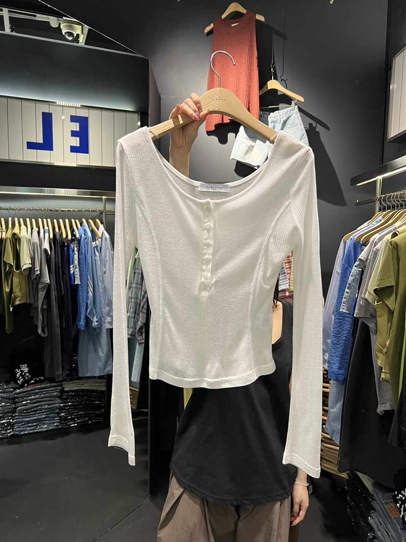 EL BOSQUE東大門實拍韓國女裝新品推薦休閑長袖T恤天絲羅紋EL BOSQUE長袖T恤