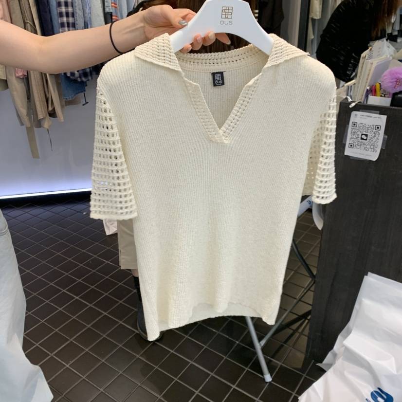 OUS/INCH-L韓國東大門直郵女士新款休閑針織衫華夫格亞麻OUS/INCH針織衫