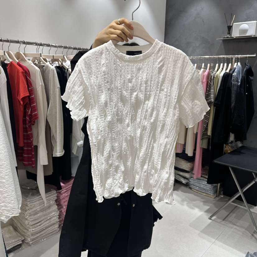 OPEN韓國東大門直郵女士新品推薦26春夏休閑襯衫蕾絲衫褶皺OPEN襯衫/蕾絲衫