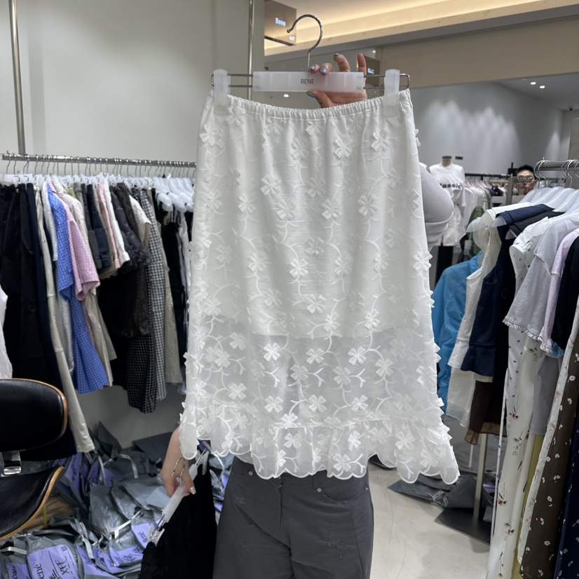 BENE韓國直郵實拍女裝新品26春夏休閑時尚半身裙中短裙刺繡BENE半身裙/中短裙