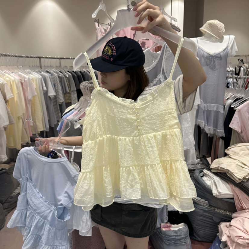 MIMME/LOOKK東大門實拍女士新品時尚吊帶背心不含內搭荷葉邊MIMME/LOOKK吊帶/背心