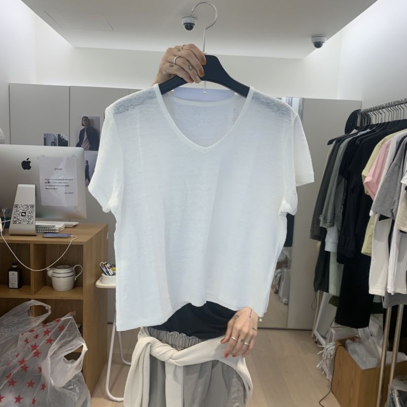 THE STARDUST韓國東大門直郵女裝新品26春夏職業T恤亞麻THE STARDUSTT恤