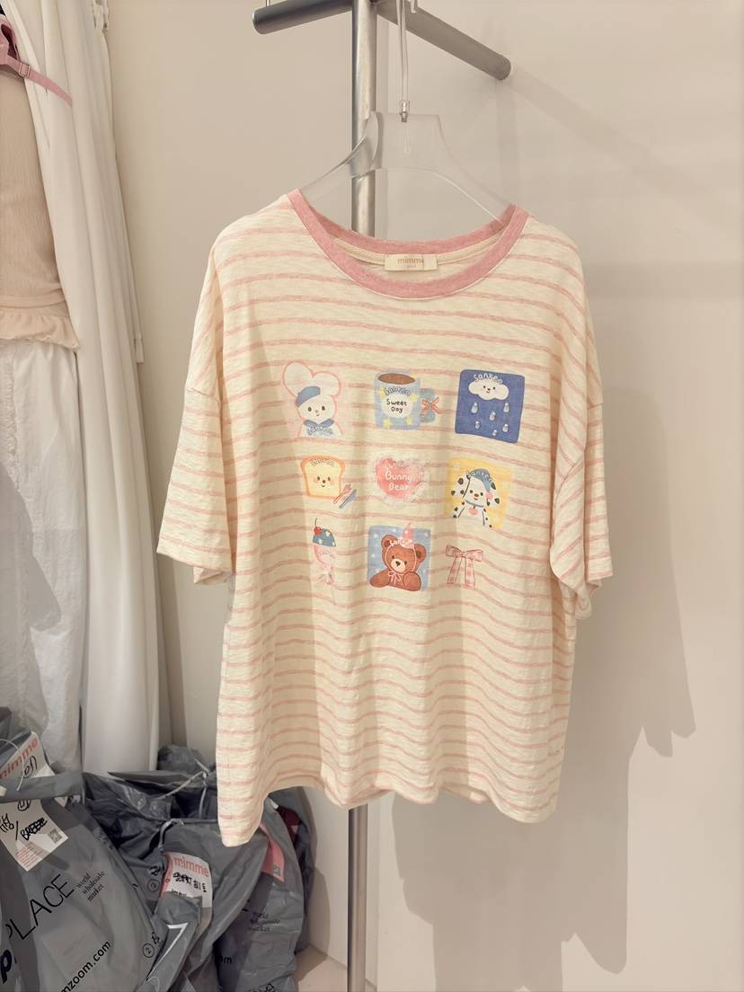 MIMME/LOOKK韓國直郵女裝新款熱賣26夏季休閑職業T恤條紋MIMME/LOOKKT恤