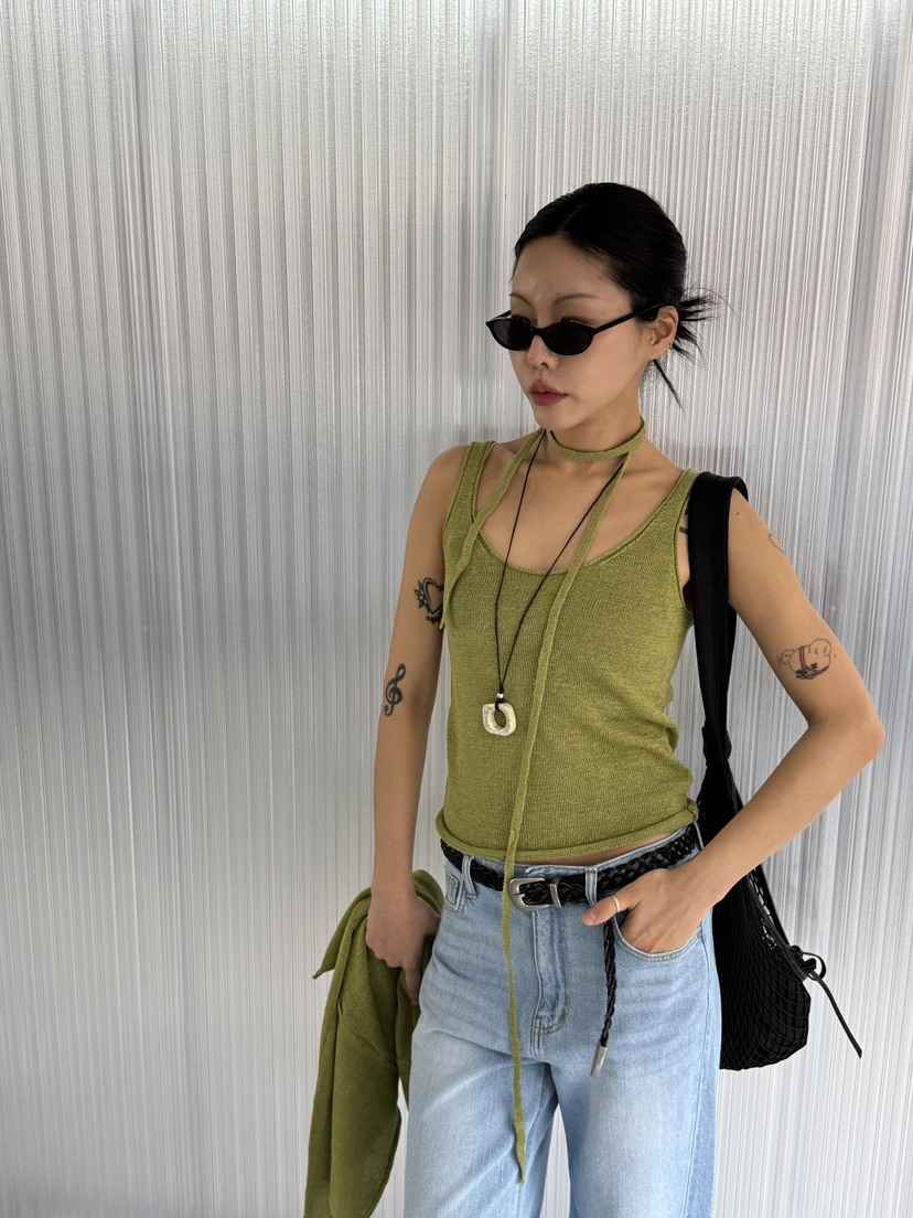 LIMLIMLIM東大門實拍韓國女裝新品熱賣吊帶背心含脖帶亞麻LIM LIM LIM吊帶/背心