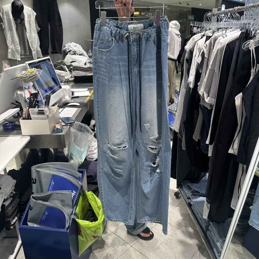 HERTZ-P韓國直郵女士新款26春夏26夏季職業牛仔褲系帶復古HERTZ-P牛仔褲