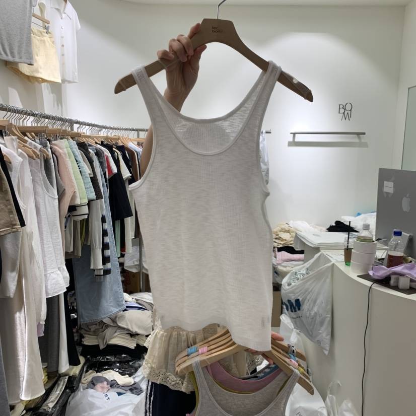 BY BOMI韓國直郵女士新款推薦26夏季吊帶背心人造絲羅紋BY BOMI吊帶/背心