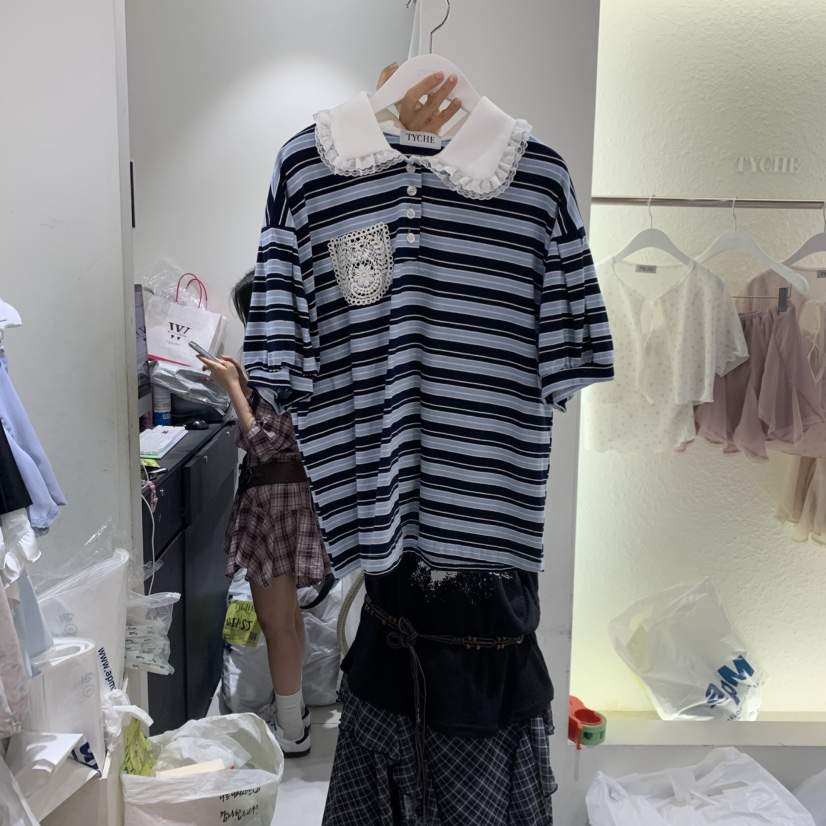 TYCHE韓國代購女裝新品熱賣職業休閑推薦26夏季人氣T恤刺繡TYCHET恤