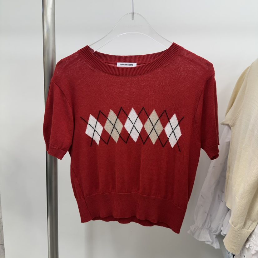 TOPDRESSING韓國直郵實拍女裝新款職業熱賣時尚針織衫格紋TOPDRESSING針織衫