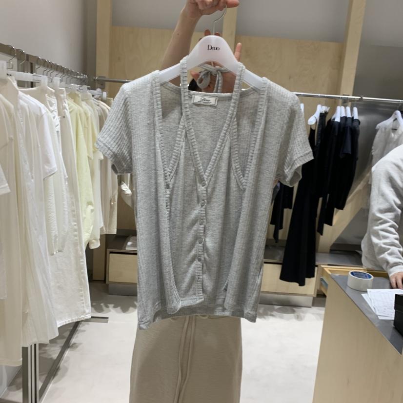 DEUO韓國直郵實拍女士新款職業人氣26春夏時尚休閑T恤假兩件DEUOT恤