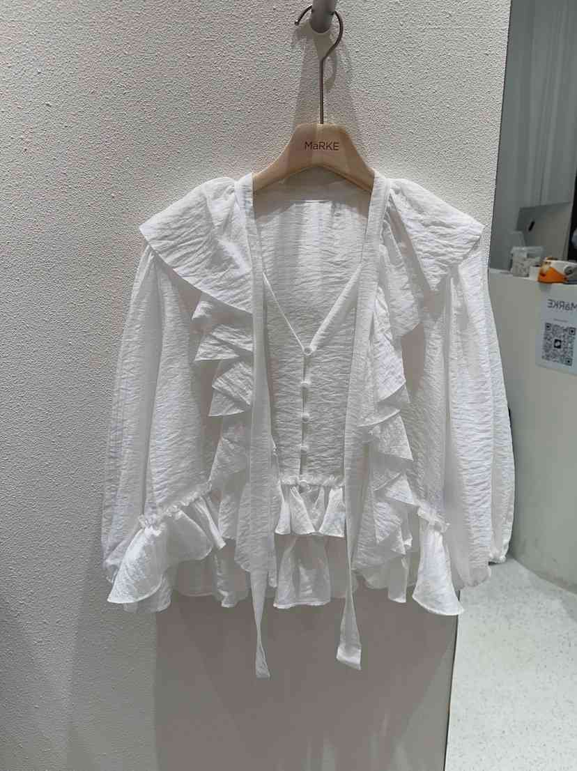 MARKE-P東大門代購女士新款推薦熱賣襯衫蕾絲衫透視褶皺MARKE-P襯衫/蕾絲衫