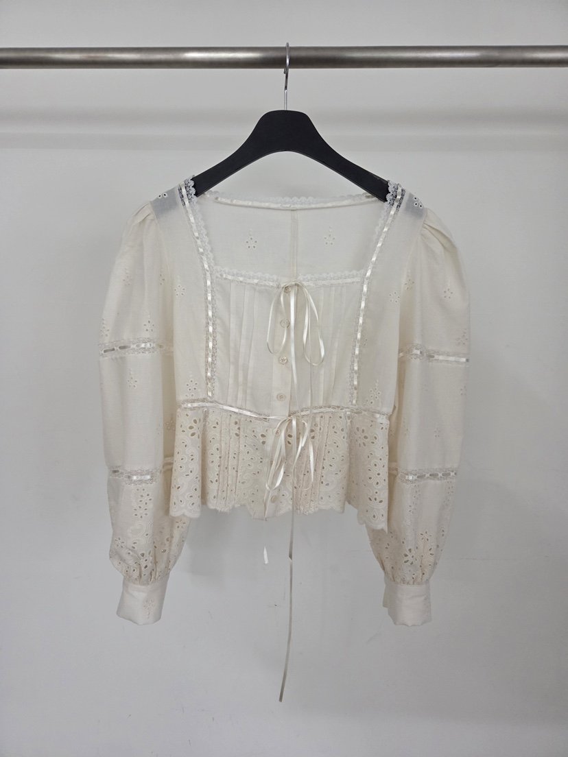 VERANDA韓國東大門直郵女士新品26春夏襯衫蕾絲衫刺繡蕾絲VERANDA襯衫/蕾絲衫