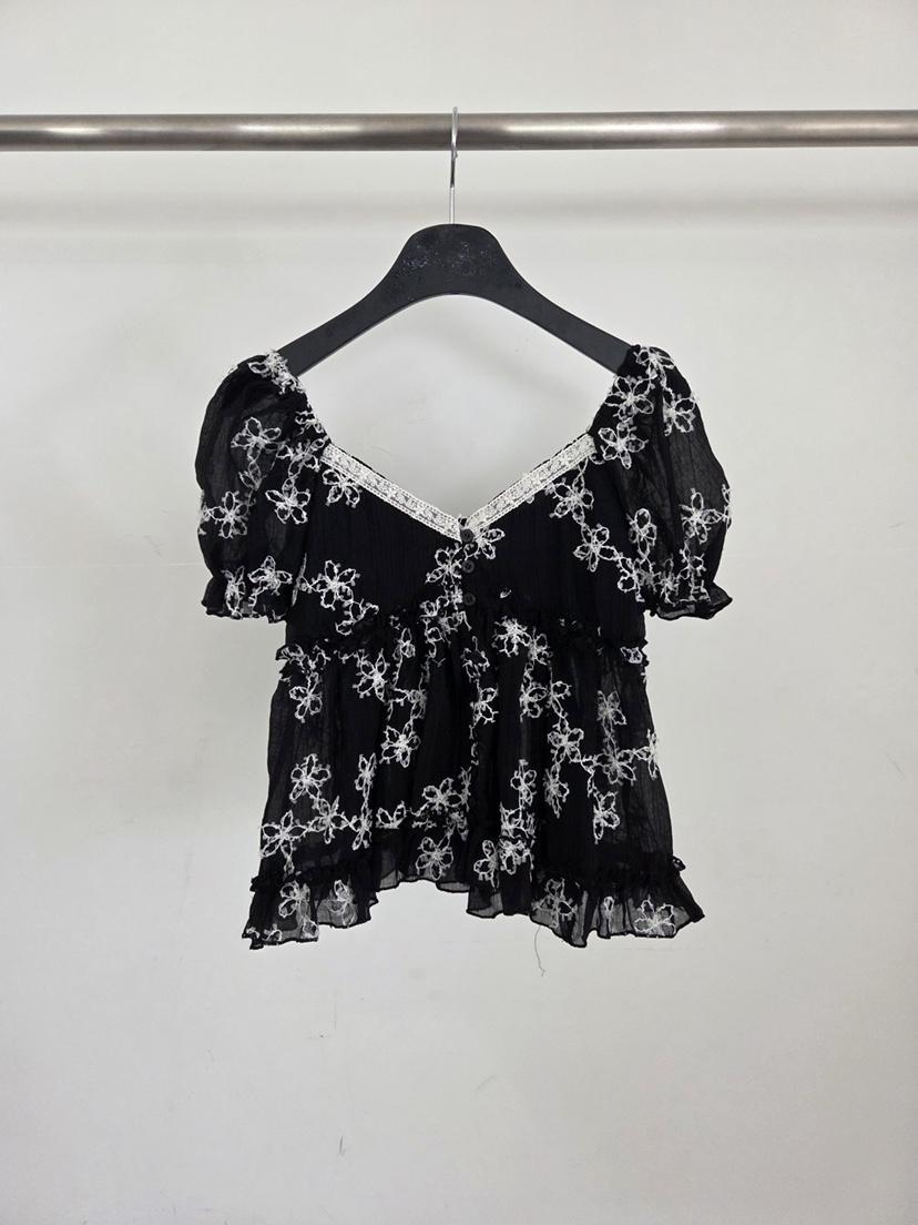 VERANDA東大門實拍韓國女裝新品26春夏休閑襯衫蕾絲衫刺繡VERANDA襯衫/蕾絲衫