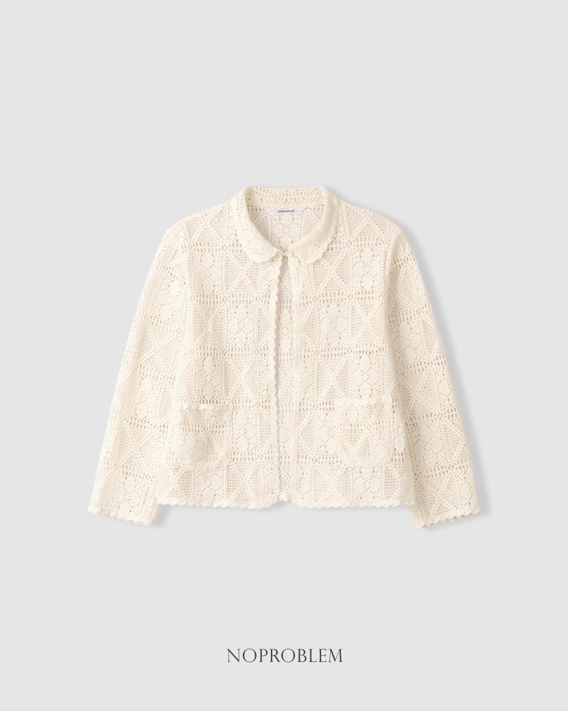 NOPROBLEM韓國直郵女士新品人氣熱賣26春夏襯衫蕾絲衫鉤針編織NOPROBLEM襯衫/蕾絲衫