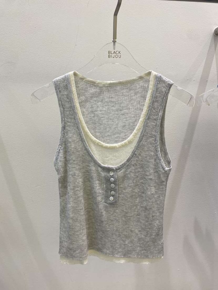 BLACK BIJOU韓國代購女士新品推薦吊帶背心無袖針織衫撞色BLACK BIJOU吊帶/背心