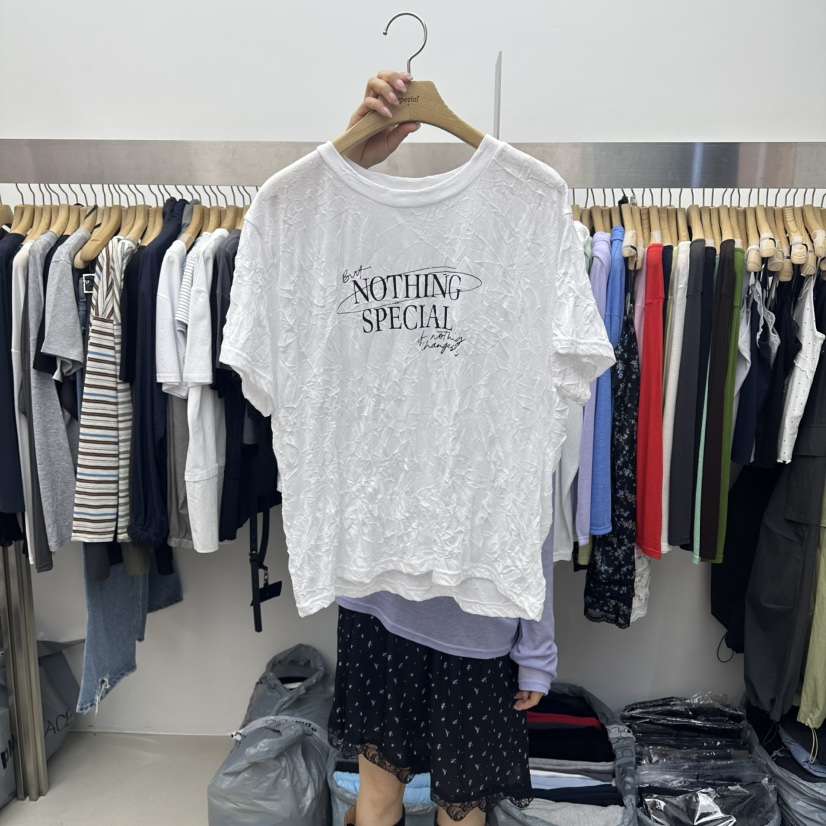 SPECIAL韓國直郵女裝新款職業熱賣26春夏推薦26夏季T恤褶皺SPECIALT恤