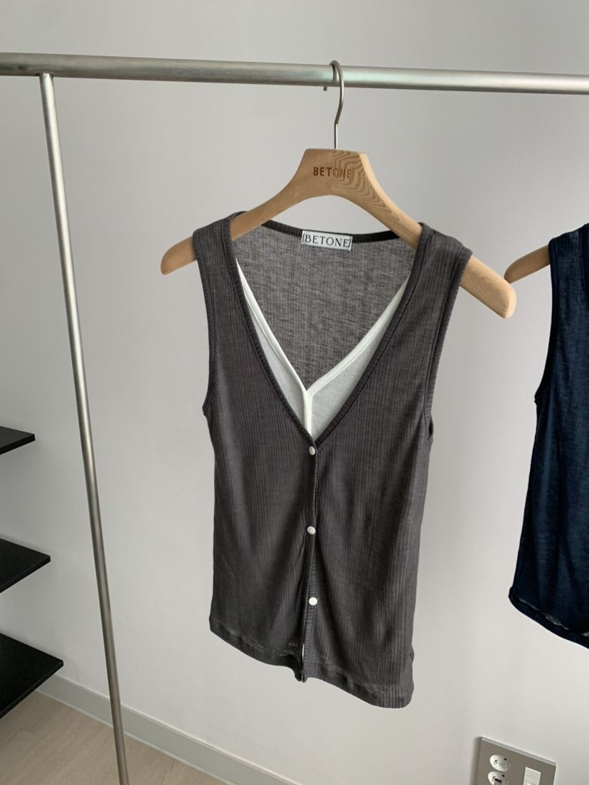 BETONE韓國直郵女士新款26春夏馬甲羊毛衫假兩件雙層開襟BETONE馬甲