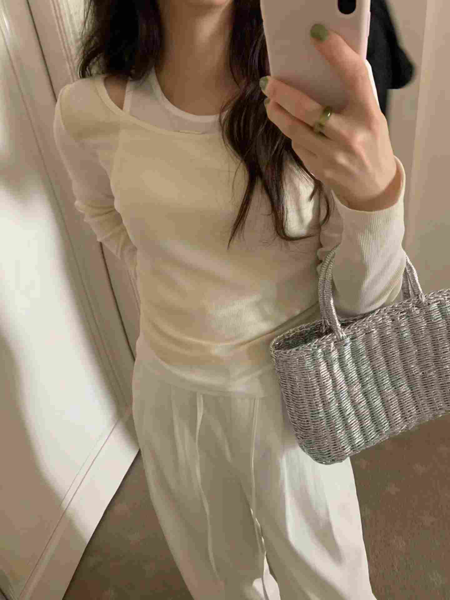 PYT-ot韓國代購女裝新品26春夏休閑推薦熱賣長袖T恤假兩件pretty young thing長袖T恤