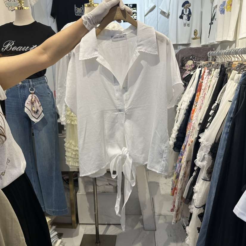 COCO HOLIC東大門直郵女士新品時尚職業休閑襯衫蕾絲衫亞麻COCO HOLIC襯衫/蕾絲衫