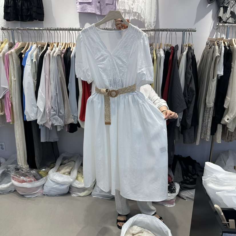 SIMPLE PARK/WMSTORY韓國東大門直郵女士新品人氣連衣裙不含腰帶V領系帶WMSTORY/SIMPLE PARK連衣裙
