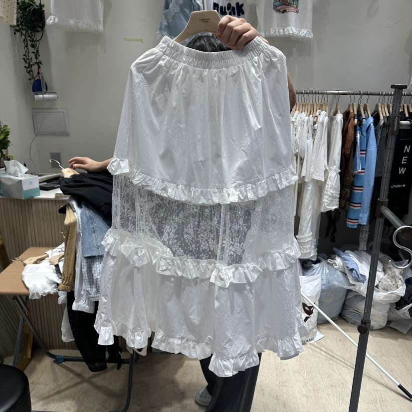 UNDERSTAR_VINTAGE韓國東大門直郵女裝新品26夏季長裙撞色蕾絲UNDERSTAR_VINTAGE長裙