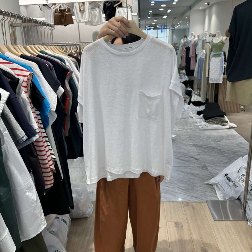 REVE-L韓國東大門直郵女裝新品人氣26春夏休閑T恤亞麻布REVE-LT恤