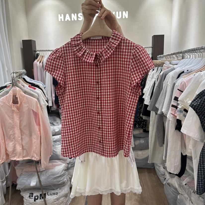 HANSUNGHYUN韓國直郵女裝新品職業人氣熱賣襯衫蕾絲衫格子HANSUNGHYUN襯衫/蕾絲衫