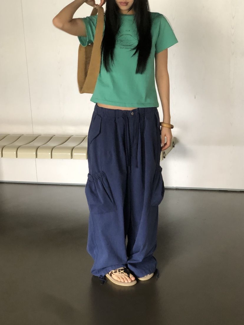 SUNDER MARKET韓國東大門直郵女裝新品熱賣休閑褲口袋束帶SUNDER MARKET休閑褲
