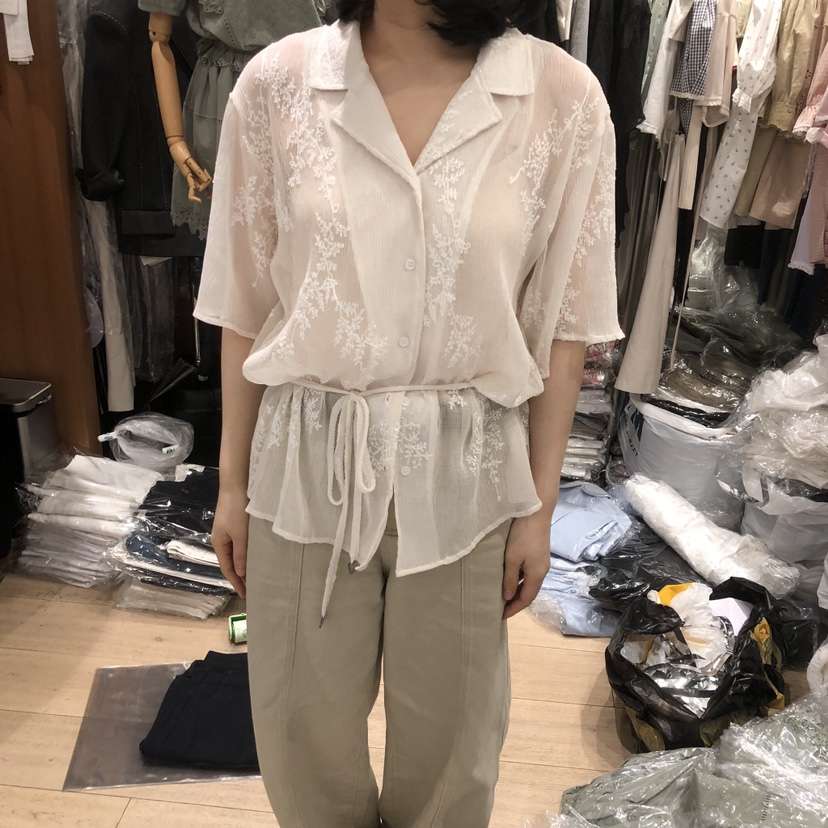 OGI韓國東大門代購女士新品職業26春夏襯衫蕾絲衫含腰繩腰帶FLat OGI襯衫/蕾絲衫