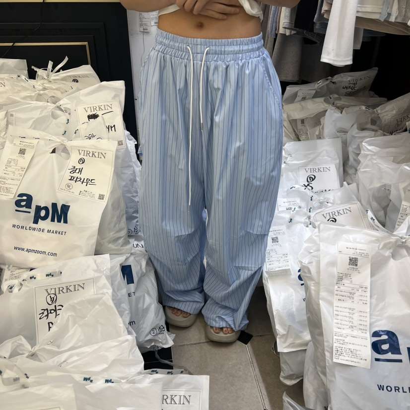VIRKIN韓國直郵實拍女士新品熱賣26春夏休閑26夏季休閑褲條紋VIRKIN休閑褲