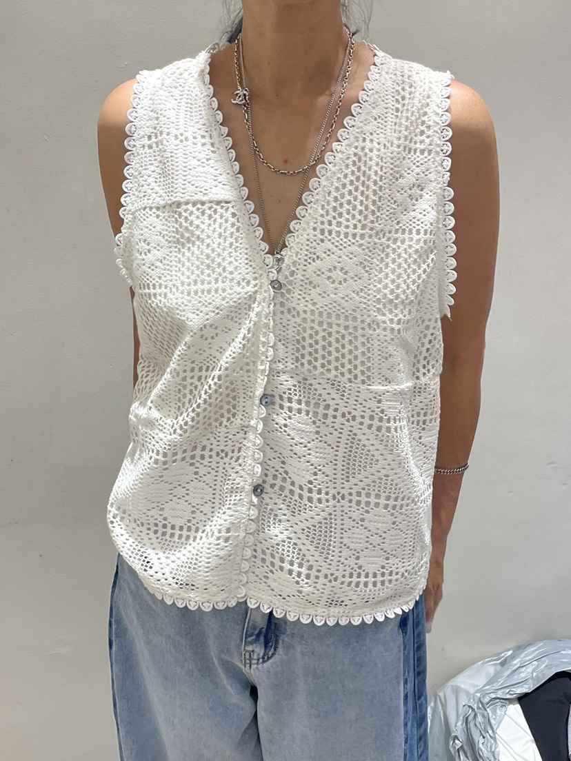 NEOUL韓國直郵女裝新品時尚職業真品馬甲不含內搭鉤針編織NEOUL/ahin雙領標簽馬甲