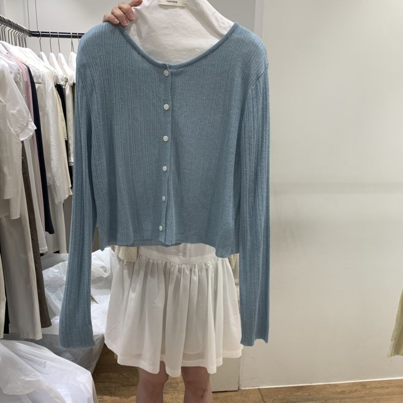 VERVEINE東大門直郵女裝新品真品休閑針織衫圓領開衫羅紋VERVEINE針織衫