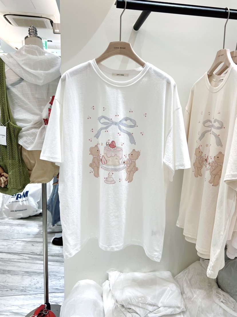 LOVE ROSIE韓國東大門直郵女士新款26夏季T恤泰迪熊絲帶LOVE ROSIET恤