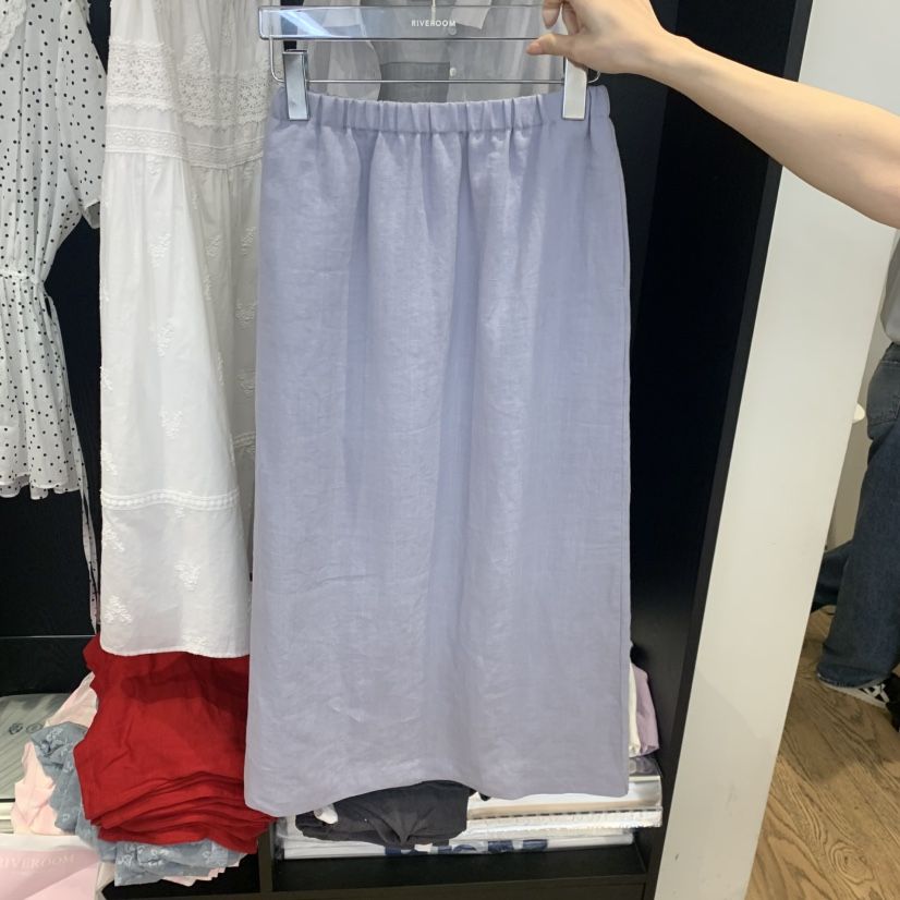 RIVEROOM韓國代購女裝新品職業推薦26春夏半身裙中短裙亞麻RIVEROOM半身裙/中短裙