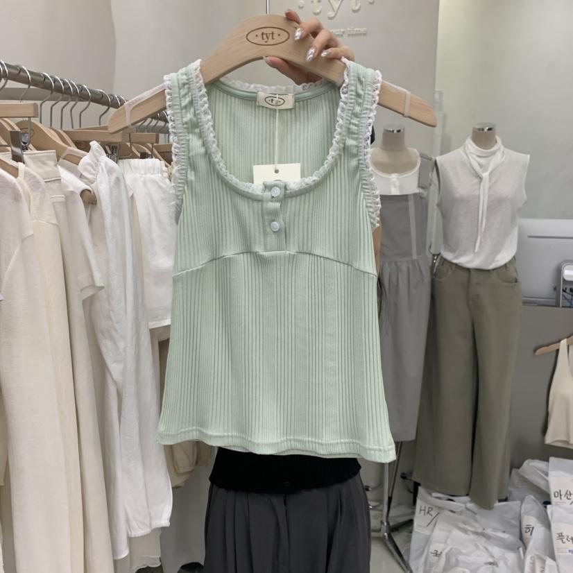 TAKE YOUE TIME東大門實拍韓國女士新品熱賣吊帶背心蕾絲羅紋TAKE YOUE TIME吊帶/背心