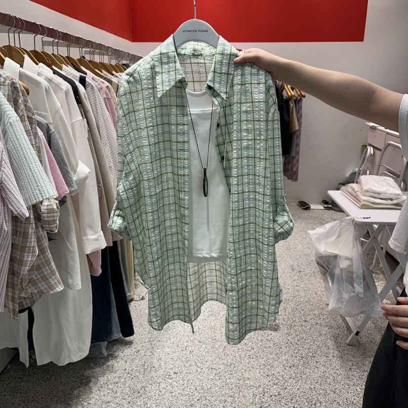 ATPZ韓國代購女裝新品休閑26春夏推薦時尚襯衫蕾絲衫格紋ATTENTION PLEAES襯衫/蕾絲衫