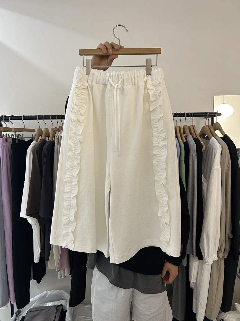 AS THOUGHT韓國直郵女士新品26夏季熱賣休閑褲荷葉邊棉質AS THOUGHT休閑褲