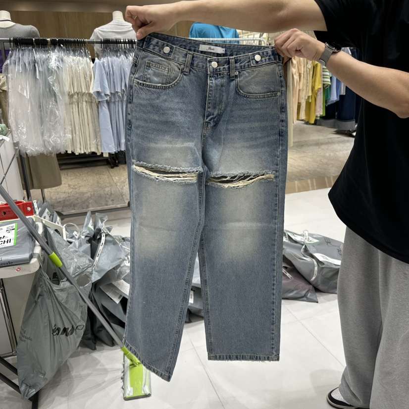 JKICHI韓國直郵實拍女裝新款時尚26春夏熱賣職業牛仔褲破洞JKICHI牛仔褲