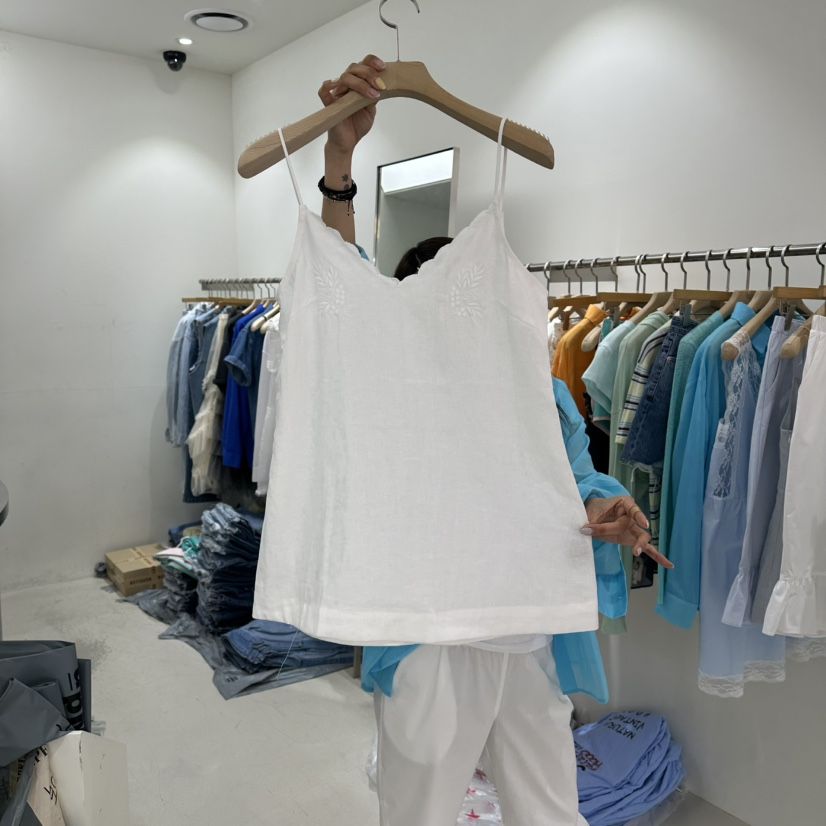 REPELLER韓國直郵女裝新款時尚26春夏吊帶背心亞麻布刺繡REPELLER吊帶/背心