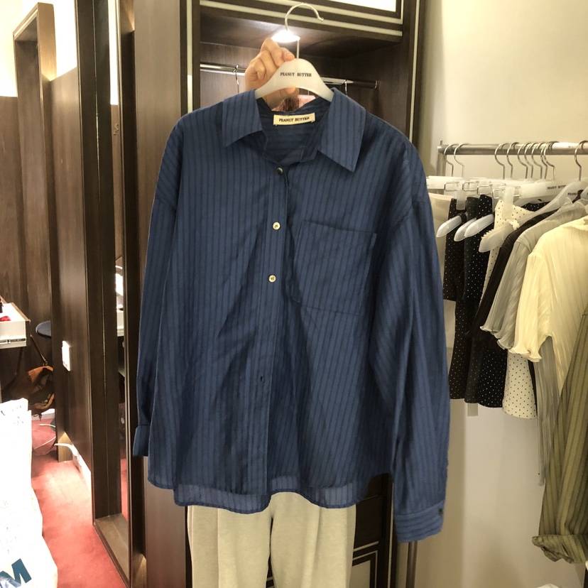 PEANUT BUTTER韓國代購女裝新品26夏季26春夏襯衫蕾絲衫條紋PEANUT BUTTER襯衫/蕾絲衫