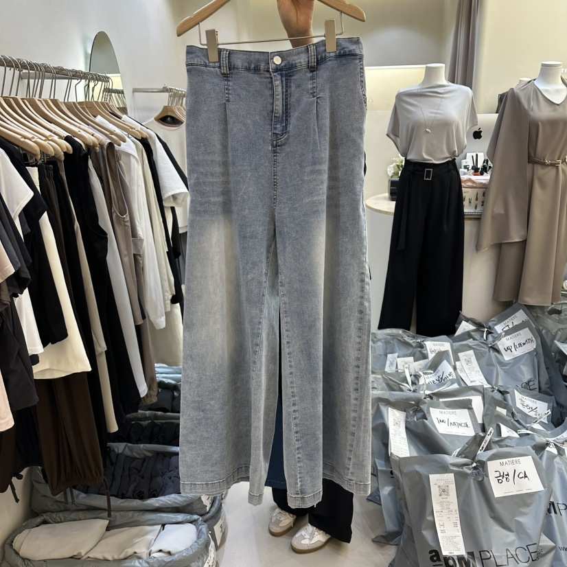 MATIERE韓國代購女裝新品熱賣推薦26夏季26春夏牛仔褲褶裥MATIERE牛仔褲