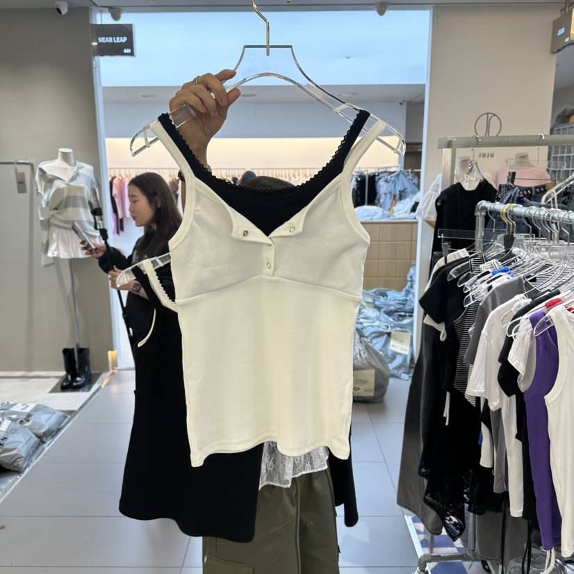 AMOUR東大門實拍韓國女裝新品人氣吊帶背心假兩件蕾絲雙層AMOUR吊帶/背心