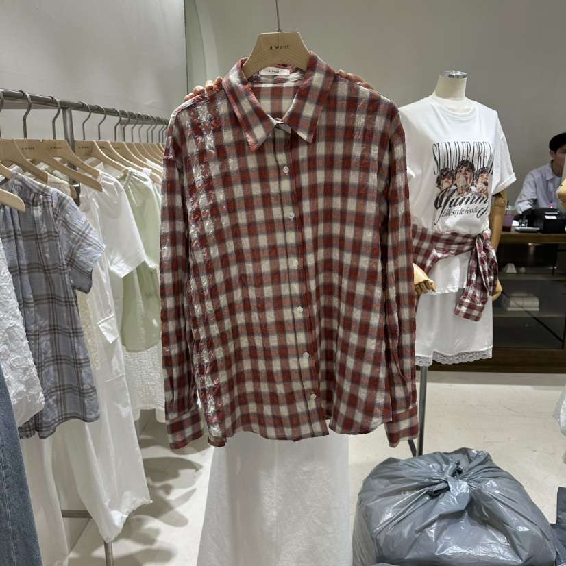 A WANT韓國東大門代購女士新品職業人氣26夏季襯衫蕾絲衫格子A WANT襯衫/蕾絲衫