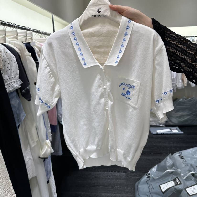 TOMGIRL韓國直郵女裝新款職業26春夏時尚26夏季針織衫刺繡TOMGIRL針織衫