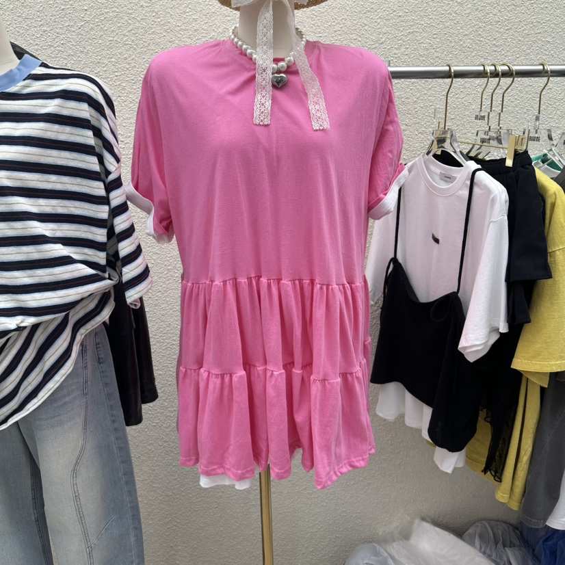 DRAWING韓國直郵實拍女士新品休閑時尚職業連衣裙多層棉質DRAWING連衣裙