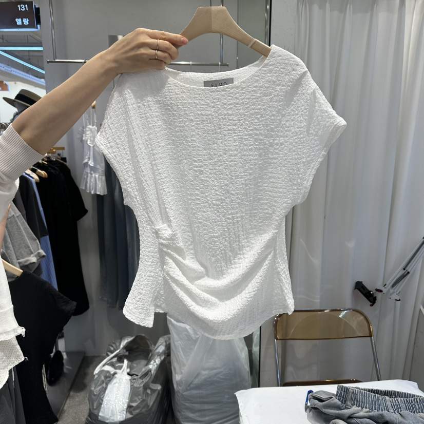 ELAN韓國東大門直郵女士新品熱賣26夏季時尚休閑推薦T恤褶皺ELANT恤
