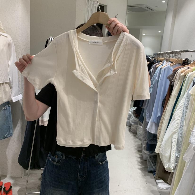 SSEMIENNE韓國直郵女裝新品人氣26夏季T恤假兩件開衫羅紋SSENIQUE/SSEMIENNET恤