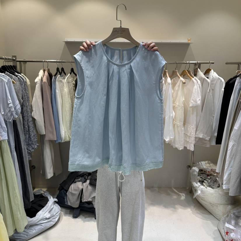 HER/PLAYLIST韓國東大門直郵女裝新品26夏季襯衫蕾絲衫褶皺HER/PLAYLIST襯衫/蕾絲衫
