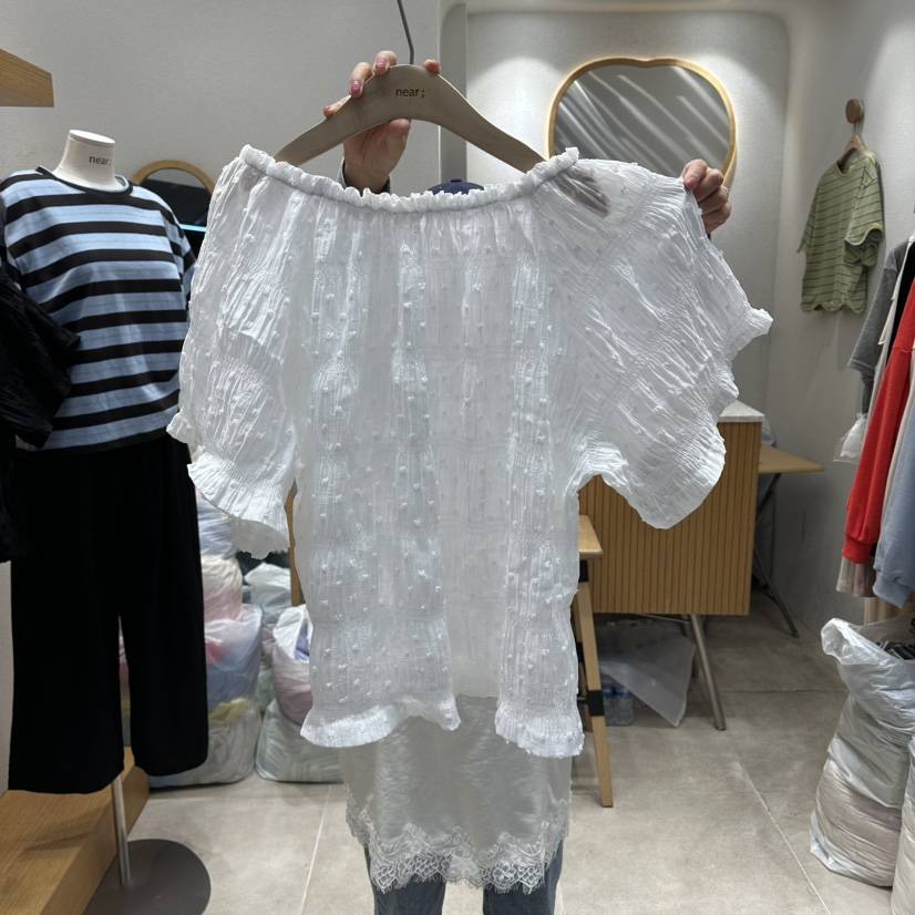 NEAR韓國直郵女士新款休閑推薦時尚熱賣人氣襯衫蕾絲衫絨NEAR襯衫/蕾絲衫